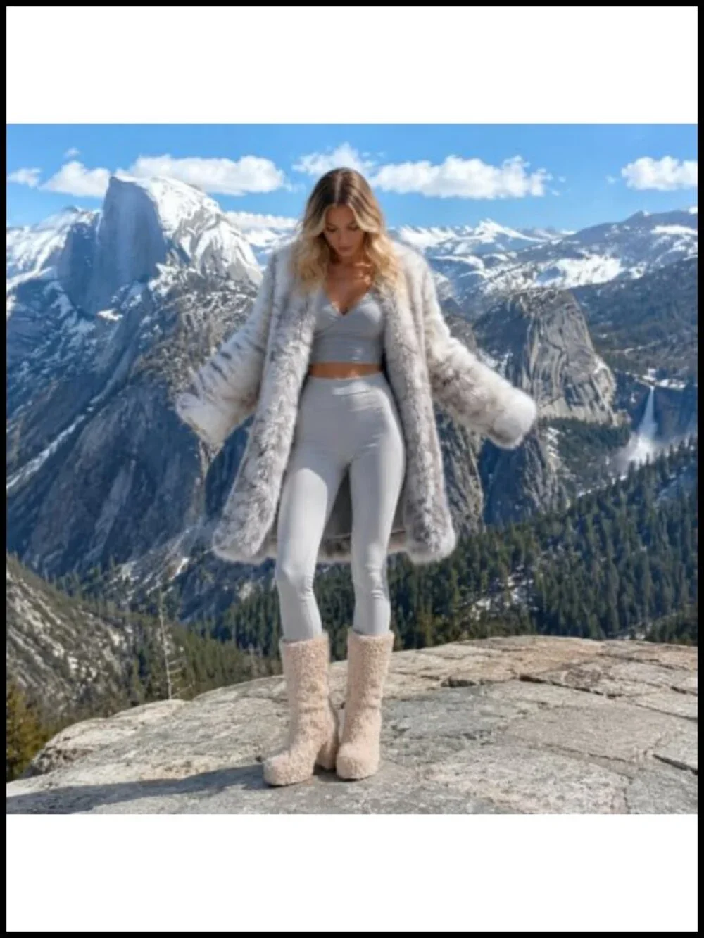 Women's Mid Calf Curly Faux Fur Winter Boots, Chunky Heel Platform Side Zip
